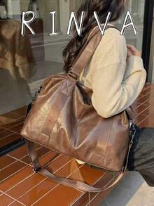1pc Solid Color Minimalist Fashion Multi-Function Women's Bag, Large Capacity Shoulder Tote Bag, Suitable For Women's Daily Commute And Work - Brown - View 1