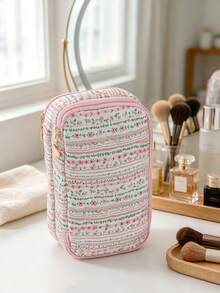 Double Layer Large Capacity Digital Storage Bag, Foam Quilted Charger Organizer, Floral Pattern, Electronic Cable Management Storage Bag - Multicolor - View 16