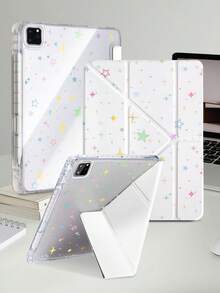 1pc Colorful Star Pattern Tablet Case Compatible With IPad Mini6/7/Air/Air2/9.7/10.2/10.5/10.9 (Air4-Air8)/Pro 11/10th Gen/A16/Pro 11 2024, Double-Sided Painted Design, Transparent Acrylic Back Shell, Silk Texture 8-Fold Stand, Auto Sleep/Wake, Built-In Pencil Slot, Pencil Not Included, Some Models With Camera Frame - Multicolor - View 6
