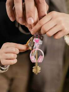 Creative Unique Fashion Casual Style Letter Heart Metal Plated Acrylic Transparent Colorful Earphone Shaped Keychain Bag Charm Phone Key Accessory, Small Gift For Friends Couples Besties, Music Lovers Accessory - Multicolor - View 5