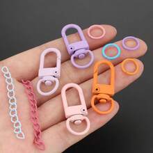 102pcs DIY Keychain Making Parts, Random Mixed Colors, Includes Rotating Lobster Clasp, Jump Rings, 5-Section Chains, Door Hooks, Connector Hooks, Suitable For Braided DIY Keychains, Bag Charms, Open Connectors, Keychain Accessories Making Materials, DIY Key Ring Accessories - Clasp & Jump Ring & Extension Chain - View 2