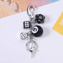 1pc Halloween Y2K Dice & 8‑Ball Keychain, Star Pendant Bag Charm, Cool Gothic Key Ring Accessory For Backpack - Multicolor - View 3