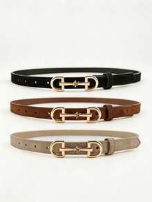 1pc/3pcs New Women's Leather Suede Belt, Thin Belt, Horseshoe Buckle, Versatile Ins Style, Suitable For Jeans, Dresses, Perfect For Dating/Daily Commute/Holiday Gift - Multicolor - View 1