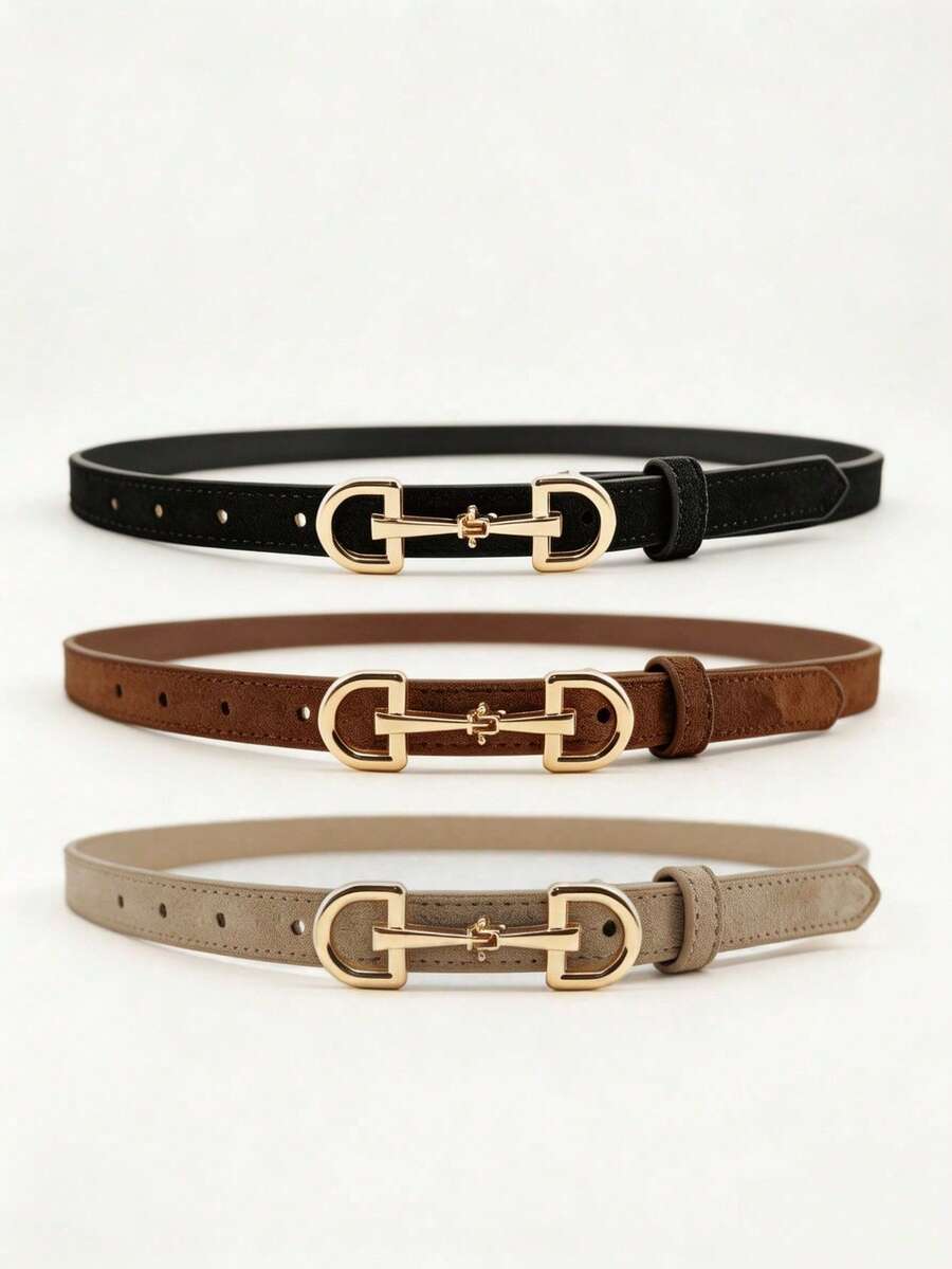 1pc/3pcs New Women's Leather Suede Belt, Thin Belt, Horseshoe Buckle, Versatile Ins Style, Suitable For Jeans, Dresses, Perfect For Dating/Daily Commute/Holiday Gift - Multicolor - View 1