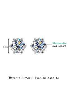 2pcs Minimalist Fashion 925 Silver 3.0mm-8.0mm Moissanite 6-Prong Stud Earrings, Suitable For Women's Daily Wear, Party, Vacation, Summer Beach, Wedding, Anniversary, Birthday Jewelry Gift - Silver - View 4