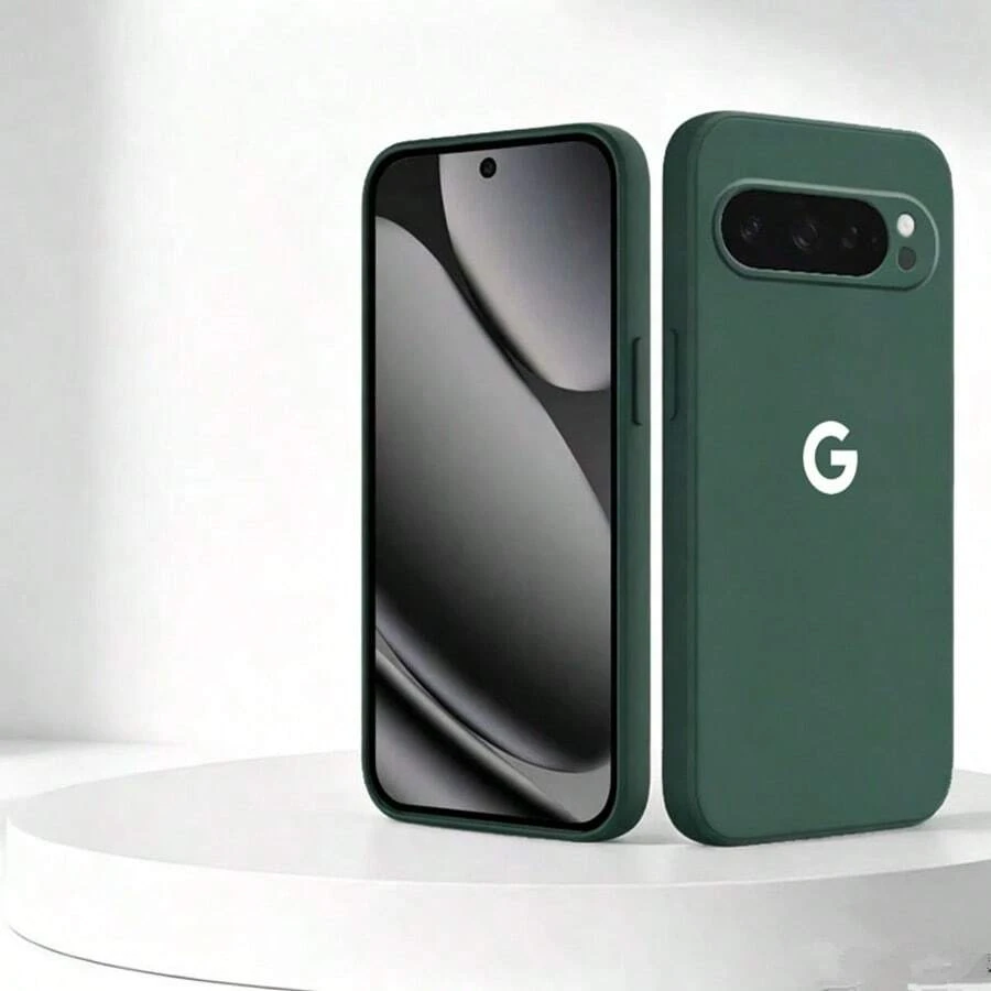 Fleece-Lined Liquid Skin Feel Phone Protective Case Compatible With Pixel 6 6a 7 7a 7 Pro 8 8a 8 Pro 9 9a 9 Pro XL 10 10a 10 Pro XL 11 11 Pro XL - Dark Green - View 1