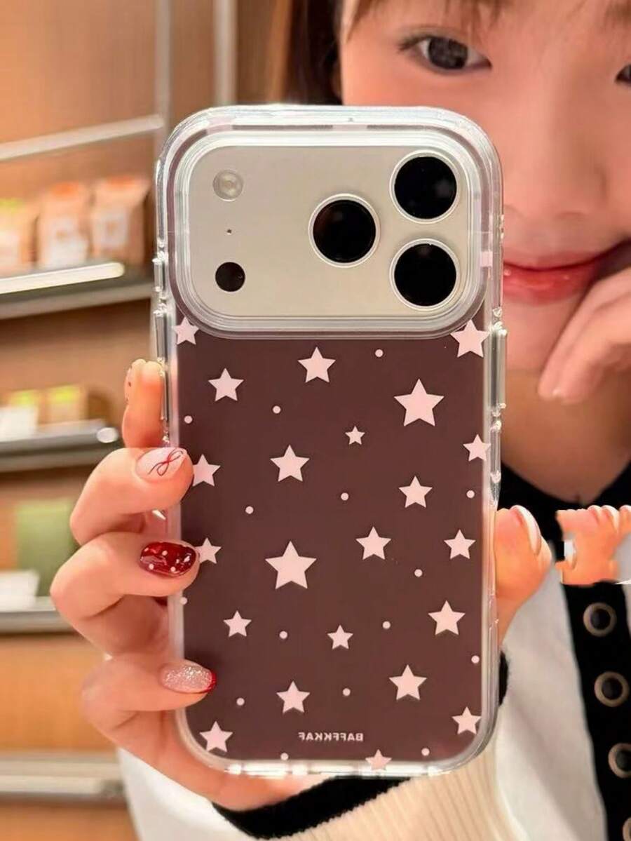 Minimalist Five-Point Star Silicone Phone Case Compatible With Iphone 17/16 Pro Max, Apple 15, 14 Plus, 13 Pro Max, 12 Pro, 11, Xs Max, Xr, Anti-Drop Protective Cover For Women, Premium Style - Brown - View 1