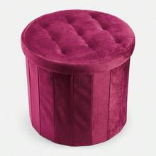 Round Velvet Folding Storage Pouffe Equipped With A Lid, Works As Multifunctional Ottoman For Home Use - Berry - View 4