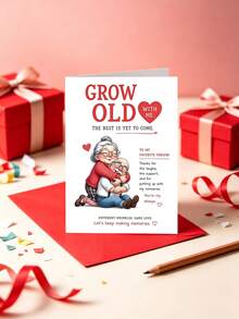 1pc Sweet Romantic Anniversary Card With Envelope, "Grow Old With Me The Best Is Yet To Come", Heartfelt Greeting Card For Husband Wife Spouse, Couple Wedding Valentine Gift, Blank Inside - A - View 3