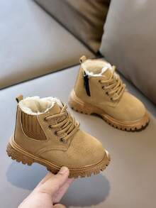 Kids' Thermal-Lined Boots, Winter Side Zipper Thick Sole Ankle Boots, Warm Boots For Boys And Girls - Yellow - View 2
