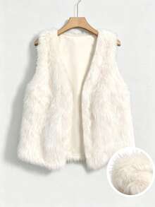 Women's Apricot Faux Fur Vest, Suitable For Autumn/Winter Warm Outerwear - Apricot - View 5