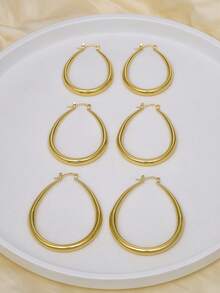 1pc European & American Style Thick Gradient Hollow Gold Hoop Earrings For Women, Face-Slimming, Versatile For Commute & Party, Light Color Difference, Luxury High-End Ear Jewelry - Gold - View 4