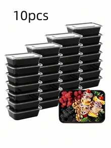 10pcs/30pcs Pre-Meal Food Containers, 450ml/750ml Curved Plastic Food Storage Boxes With Lids, Disposable Meal Prep Containers, Microwave/Dishwasher/Fridge, Kitchen Accessories - Black - View 13