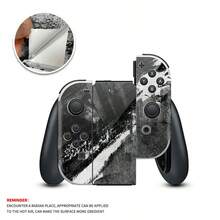 Black & White Abstract Oil Painting Texture Pattern Sticker Set Compatible With Switch Console, Controller And Dock, Vinyl Protective Skin, Waterproof, Scratch-Resistant, Removable, No Residue - View 3