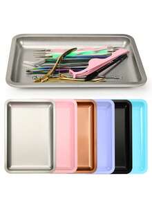 1pc Square Stainless Steel Nail Art Tool Storage Tray, Metal Cosmetic Tray - Multicolor - View 3