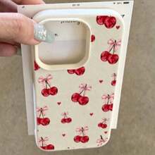 1件時尚極簡全螢幕櫻桃紅波點字母圖案手機殼，液態矽膠大孔防摔軟殼保護套，適用於Apple 11/12/13/14/14plus/15/15plus/16/16plus/17/17pro及其他機型 - 彩色 - 查看 3