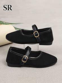 1 Pair Girls Black Mary Jane Shoes, Vintage Versatile Flat Shoes, Suitable For Daily And School Wear - Black - View 3