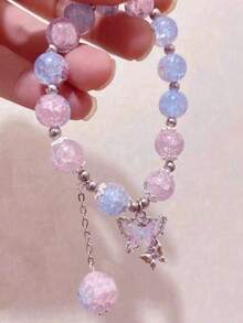 1pc Minimalist Gray Moonstone Crystal Bracelet, Natural Versatile Fashion Accessory Suitable For Girls - Multicolor - View 2