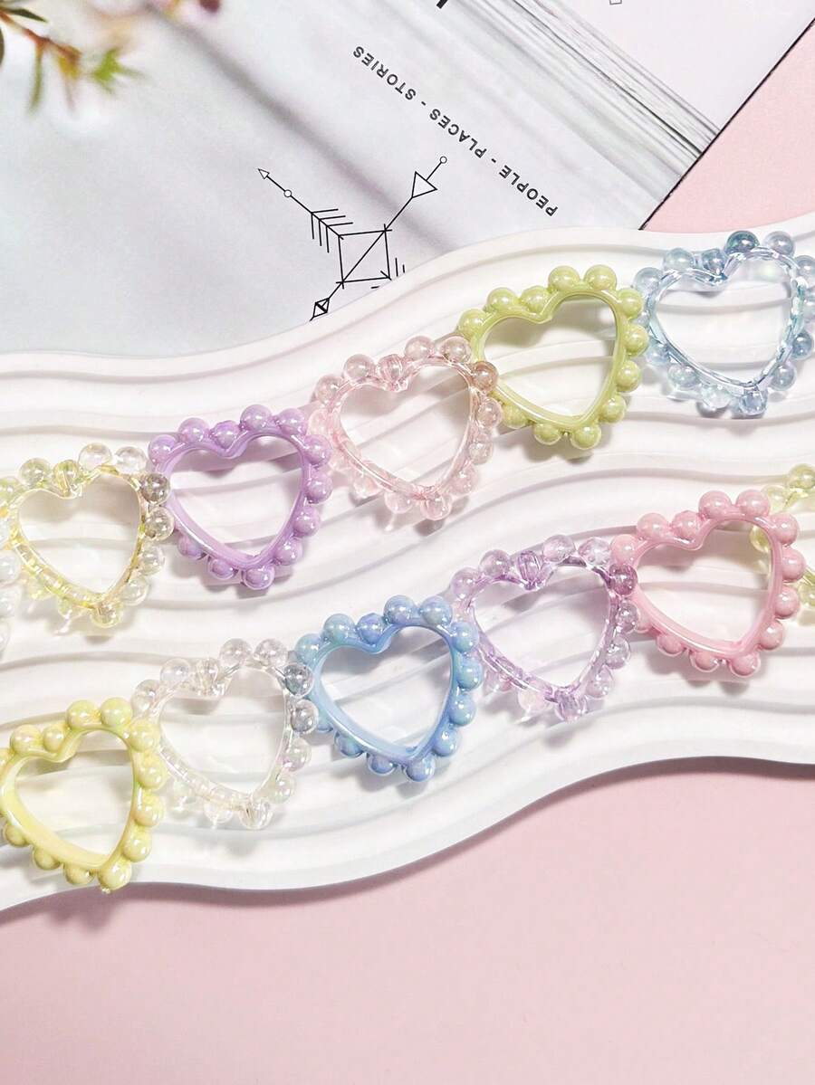 10 buah Akrilik 38x43mm Cincin Hati Besar Warna-warni Gaya Liontin Rantai Ponsel DIY Gantungan Kunci Aksesoris Perhiasan - Cincin hati besar berlapis glasir - View 1