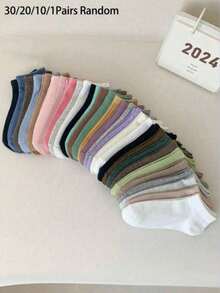 30/20/10/1 Pair Women's Short Socks: Candy Color, Lace Bow - Multicolor - View 1