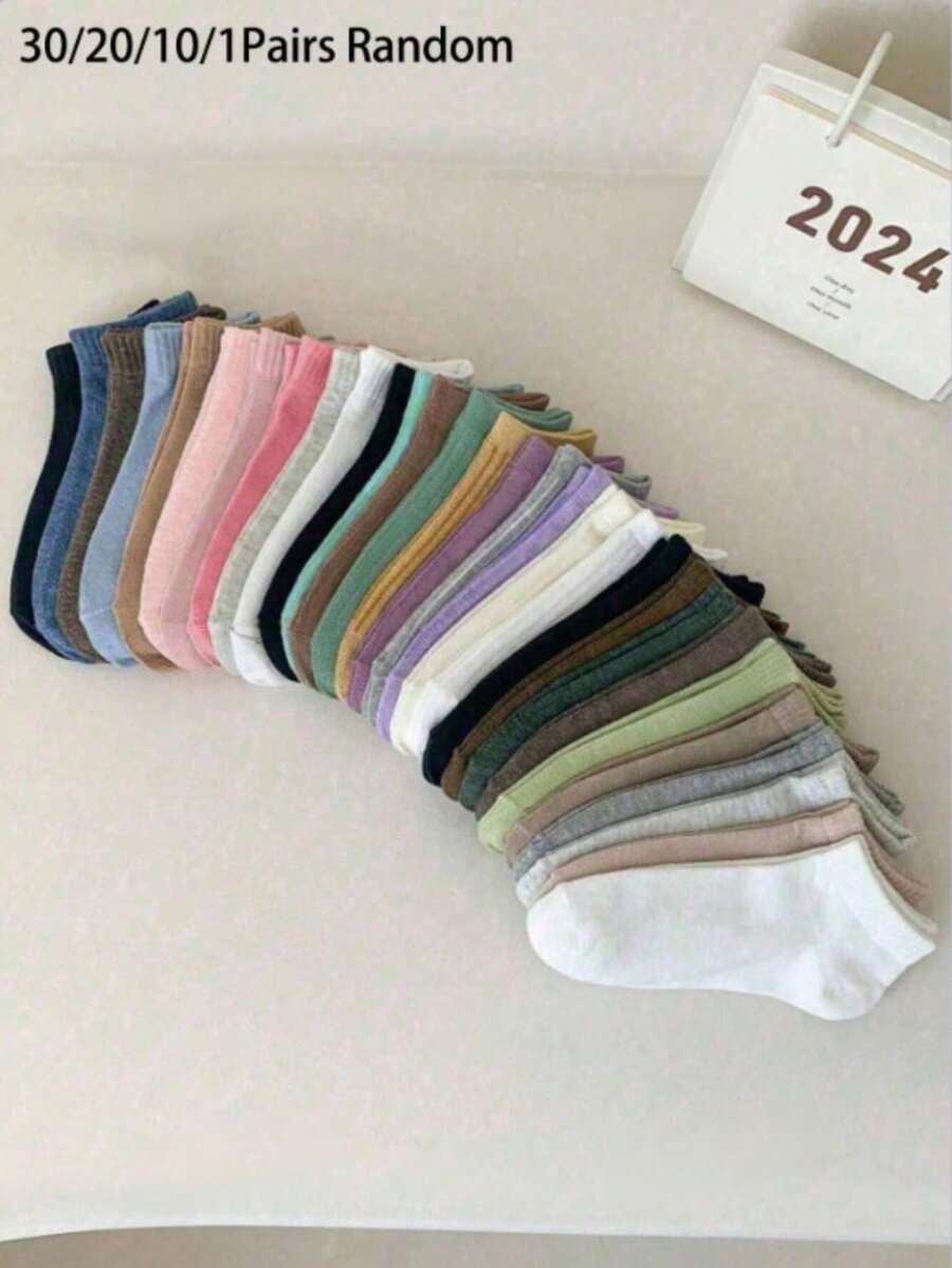 30/20/10/1 Pair Women's Short Socks: Candy Color, Lace Bow - Multicolor - View 1