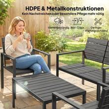 Garden Furniture Set 4-Person Lounge With 2-Seater Sofa, 2 Armchairs, Side Table, Slatted Design, Black - 黑色 - 查看 4
