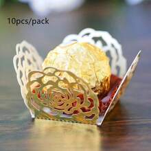 10pcs/Pack Wedding Gift Decoration Stand, Banquet Table Centerpiece, Home Decor, Valentine's Day Gift Accessory, Wedding Holiday Tabletop Decoration Box, Wedding Party Gift Packaging Box, Hollow Rose Floral Edge Style Flower Holder Ornament - Multiple Styles - View 13