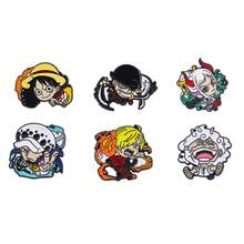 6pcs Anime "One Piece" Metal Enamel Brooches, Luffy & Zoro Version Cartoon Character Lapel Pins, Straw Hat Pirates Backpack & Jacket Decoration Collectibles - Multicolor - View 18