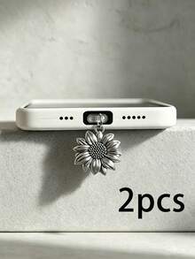 2pcs Sunflower Decorative Phone Dust Plug Anti-Oxidation Plug Compatible With IPhone Android Type-C Charging Port Cute Floral Decorative Accessory - Multicolor - View 7