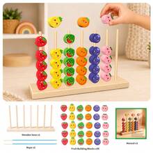 Juguete educativo interactivo 2 en 1 de madera con cuentas apilables para cálculo, conteo, lógica, pensamiento, clasificación y lanzamiento de aros, colorido, de emparejamiento, para entrenamiento cara a cara en mesa - Multicolor - Ver 5