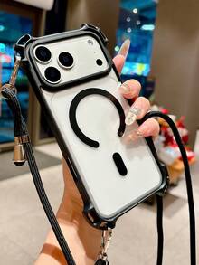 斜背掛繩項鍊透明手機殼，適用於磁吸無線充電手機，相容於 18 Pro Max、17 Pro Max、17 Pro、17 Air、17、16、15、11、12、13、14 Pro Max Plus，防丟保護套 - 黑色 - 查看 3