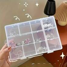 1PC/2PCS Clear Storage Organizer Box With Removable Dividers, Adjustable Compartment Plastic Container For Jewelry, Small Parts, Crafts & Desk Accessories - Clear - View 11