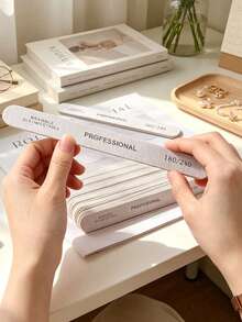 50/20/10/5pcs Thin Wood Sandpaper Nail Files, Professional Manicure Polishing Files, Nail Buffing Blocks, Suitable For Natural Nails, Home Manicure Salon, Crystal Nails - Light Grey - View 2
