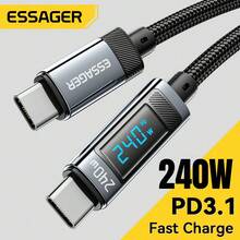 ESSAGER 240W USB Type C To USB C Cable 100W PD 3.1 Fast Charging Charger Wire Compatible With Iphone 15 16 Pro Max Pro - Grey - View 2