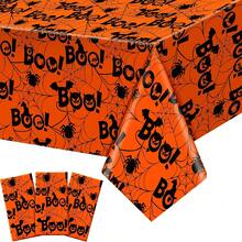 3pcs/1pc Halloween Disposable Plastic Rectangular Halloween Themed Tablecloth, Orange Spider Web Print, Suitable For Halloween, Christmas Party Table Decoration, Party Tablecloth Decoration 54*105 - Orange - View 1