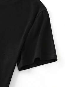 Casual Oversized Round Neck Drop-Shoulder T-Shirt By Mme Xia, Plus Size, Comfortable And Slightly Elastic. - 黑色5 - 查看 4