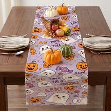1pc Halloween Pumpkin Ghost Candy Print Table Runner, Suitable For Holiday, Party, Birthday, Dinner, Restaurant Table Decoration, Autumn/Winter Halloween Home Decor - A - View 5