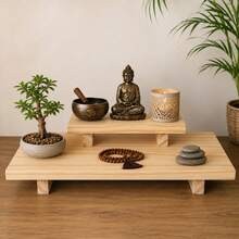 Altar duplo em madeira maciça decoração budista católico umbanda zen boho suporte para velas incensos santos imagens pinus - 1PC - Visão 9