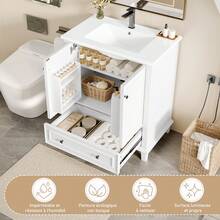 Bathroom Vanity Made Of Wood With Storage Adjustable With Drawers Black - 白色 - 查看 1