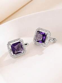 1 Pair Women's Elegant Square Halo Stud Earrings, Geometric Cube Cubic Zirconia Design, Multi-Color Options, Versatile For Evening Parties And Dates - Earrings - View 9