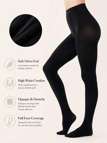 1 Pair Women's Velvet Tights, High Waist Opaque Elastic Pantyhose, Soft Warm Full Foot Socks, 17 Colors Available, Suitable For Autumn/Winter And Daily Wear - Multicolor - View 29