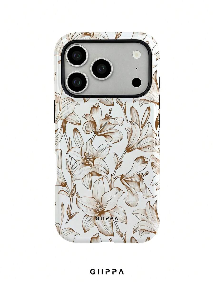 GIIPPA 1pc White Base With Gradient Brown Floral Pattern Design, Phone 18 Pro Max Phone Case, Compatible With Phone 17 Pro Max, 16 Pro Max, 15 Pro Max, Korean-Style High-End Fashion Fun Phone Case, Suitable For 11/12/13/14/15/16 Pro Max Plus, Elegant Design For Men And Women, Perfect Gift For Girlfriend On Christmas, Valentine's Day, Easter, Wedding Season And Birthday! - Brown - View 1