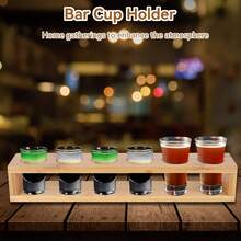 1pc Wine Glass Holder, Natural Bamboo Base, Double-Layer Wavy Design, 6 Circular Holes On Each Layer, Fits Standard Thick Glass Shot Glasses (One-Shot/Liquor Glasses), Suitable For Home Gatherings, House Parties, Birthday Parties, Wine Glass Display Tray, Convenient For Serving Drinks - Multicolor - View 8
