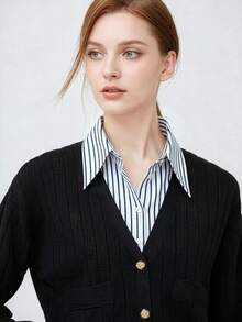 1 buah Kemeja Unisex Minimalis Bergaris dengan Kerah Palsu, Lapisan Dalam Sweater Kasual Formal Dekoratif Serbaguna dengan Kerah Palsu - MultiWarna - View 3