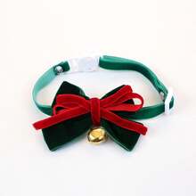 2pcsChristmas Velvet Bow Tie Pet Collar With Golden Jingle Bell, AdjustableFestive Neck Accessoryfor Cats And Small Dogs Holiday Photos And Party Wear - Green + Red - View 2