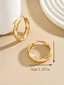 1 Pair Fashion Metallic Glossy Design Round Hoop Earrings Suitable For Women's Daily Street Style Party Vacation Beach Wear - Gold - View 5