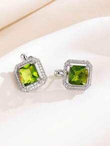 1 Pair Women's Elegant Square Halo Stud Earrings, Geometric Cube Cubic Zirconia Design, Multi-Color Options, Versatile For Evening Parties And Dates - Earrings - View 15