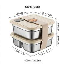 304 Stainless Steel Lunch Box, Bento Box Adult, Microwavable Lunch Containers, Leakproof Metal Lunch Box With Lid And Strap, Meal Prep Containers With Dividers, Salad Container For Lunch, Portable Travel Food Containers, School Student - Multicolor - View 22