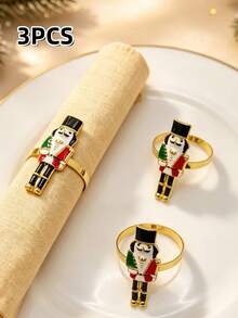 12pcs/6PCS/3PCS Christmas Nutcracker Soldier Napkin Rings, Full Set Of 3 Metal Nutcracker Napkin Buckles, Christmas Table Napkin Ring Decoration Set With Painted Rhinestone Accents, Holiday Party Table Napkin Cloth Ring, Home Decor, Christmas Restaurant Table Setting Decoration, Hotel Tabletop Decoration Supplies - Multicolor - View 14