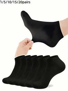 1/5/10/15/20 Pairs Men's Short Socks, Casual Sports Hiking Running Fitness Socks, Sweat-Absorbent, Odor-Resistant, Non-Slip, Durable Boat Socks, Student Ankle Socks, Disposable Socks, - Black - View 6